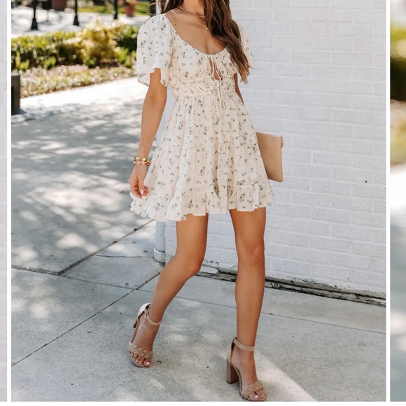 MYLA COTTON FLORAL TIE FRONT BABYDOLL DRESS - PINK CREAM - Picture 3 of 6